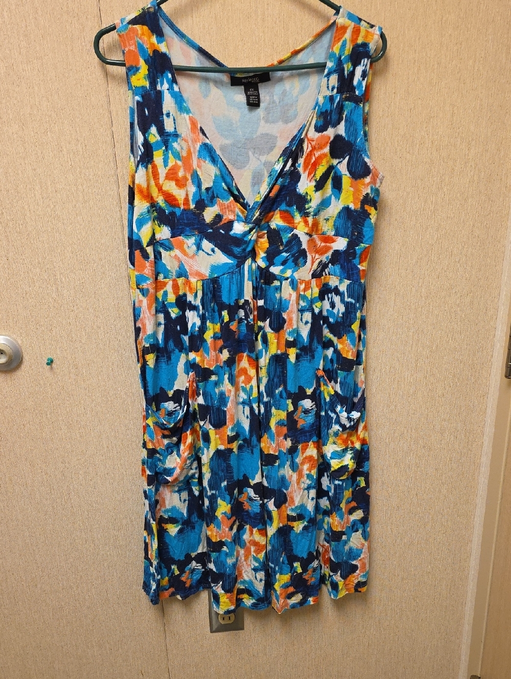 Style & Co. Blue Navy Orange Yellow Abstract Floral Midi Dress